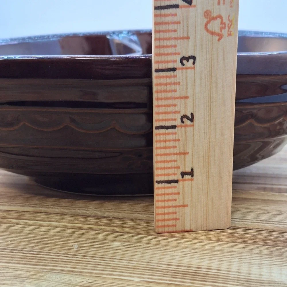 Vtg. Marcrest Daisy Dot stoneware divided serving‎ bowl Oven-Proof Brown 3x10x8